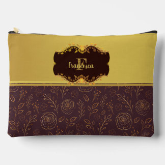 Luxury Gold Foil Roses Name Monogram  Accessory Pouch