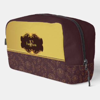Luxury Gold Foil Roses Name Monogram  Dopp Kit