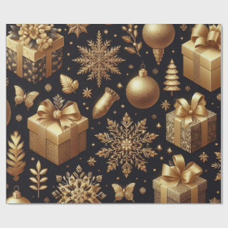 Luxury Gold Foil Stars & Ornaments Holiday Gift Wr Wrapping Paper