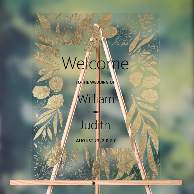 Luxury gold foliage floral Welcome Acrylic Sign (Neutral)