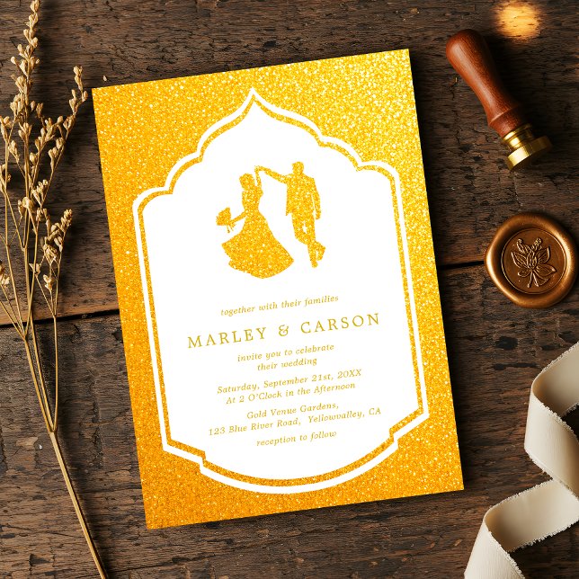 Luxury Gold Frame Chic Couple Artwork Wedding  Invitation (Creator Uploaded)