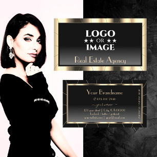 Luxury Gold Frame Dark Gradient Glamour with Logo Business Card