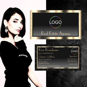 Luxury Gold Frame Dark Gradient Modern with Logo Business Card
