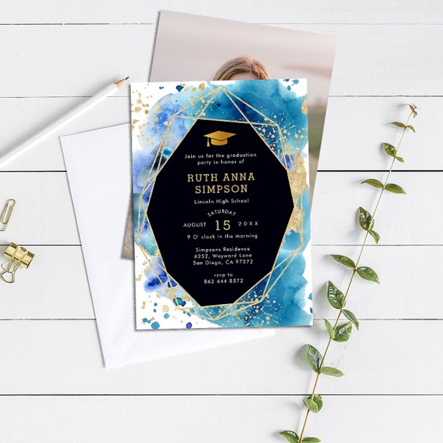 Luxury Gold Frame Personalized Photo Graduation Invitation (Creator Uploaded)