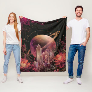 Luxury Gold Galaxy Planet Purple Space Fleece Blanket