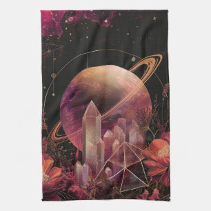 Luxury Gold Galaxy Planet Purple Space Kitchen Towel