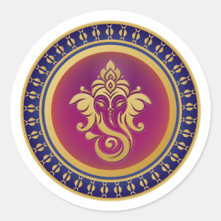 Luxury Gold Ganesha Royal Blue Hindu Mandala Emble Classic Round Sticker