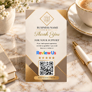 Luxury Gold Geometric Thank You Review Us Business Card