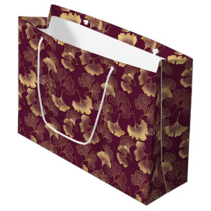 Luxury Gold Ginkgo Burgundy Large Gift Bag