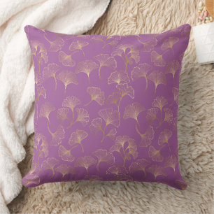 Luxury Gold Ginkgo Leaves on Deep Purple (3) Throw Pillow