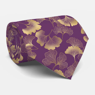 Luxury Gold Ginkgo Leaves on Deep Purple (4) Tie
