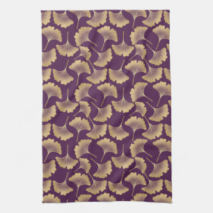 Luxury Gold Ginkgo Leaves on Deep Purple (6) Kitchen Towel