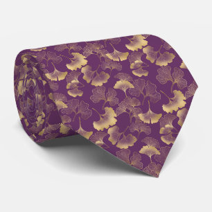 Luxury Gold Ginkgo Leaves on Deep Purple (7) Tie