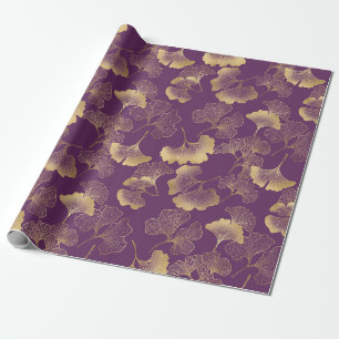 Luxury Gold Ginkgo Leaves on Deep Purple (7) Wrapping Paper