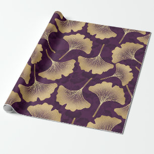 Luxury Gold Ginkgo Leaves on Deep Purple (8) Wrapping Paper