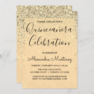 Luxury Gold Girly Glitter Sparkle Quinceanera Invitation