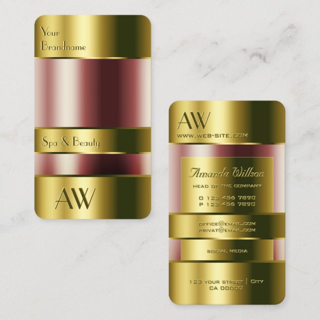 Luxury Gold Glass Can Look Red Fluids 3D Initials Business Card (Front/Back)
