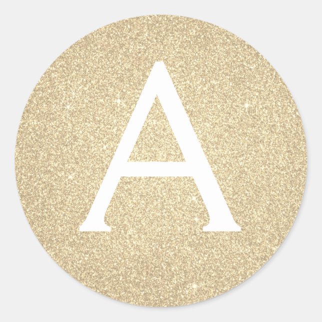 Luxury Gold Glitter and Sparkle Monogram Classic Round Sticker (Front)