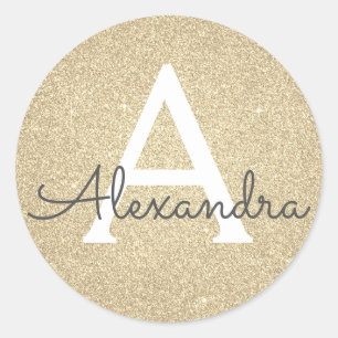 Luxury Gold Glitter and Sparkle Monogram Classic Round Sticker
