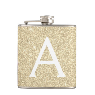 Luxury Gold Glitter and Sparkle Monogram Hip Flask