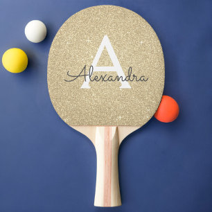 Luxury Gold Glitter and Sparkle Monogram Ping Pong Paddle