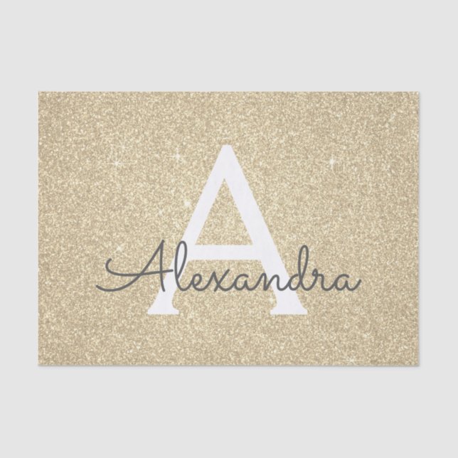 Luxury Gold Glitter and Sparkle Monogram Tissue Paper (Front)
