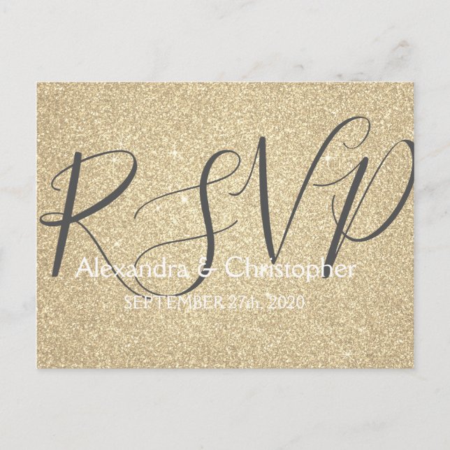 Luxury Gold Glitter and Sparkle RSVP Invitation Postcard (Front)