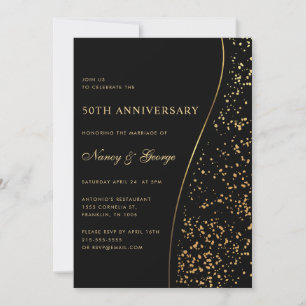 Luxury Gold Glitter Black 50th Wedding Anniversary Invitation