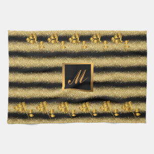 Luxury Gold Glitter Black Floral Gift Kitchen Towel
