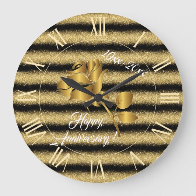 Luxury Gold Glitter Black Floral Gift Large Clock (Front)