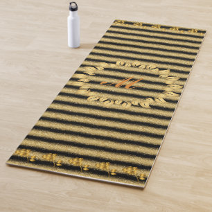 Luxury Gold Glitter Black Monogrammed Gift Yoga Mat
