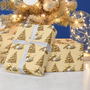 Luxury Gold Glitter Christmas Tree Ornaments Wrapping Paper
