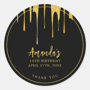 Luxury Gold Glitter Drips Sweet 16 Birthday Classic Round Sticker
