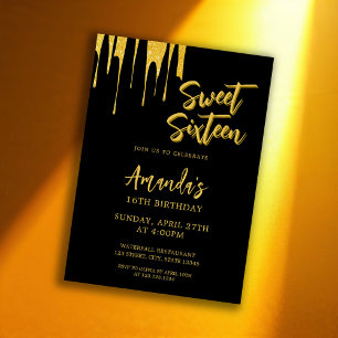 Luxury Gold Glitter Drips Sweet 16 Birthday Invitation
