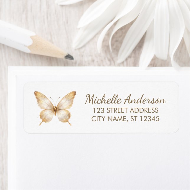 Luxury Gold Glitter Foil Butterfly Return Address  (Insitu)