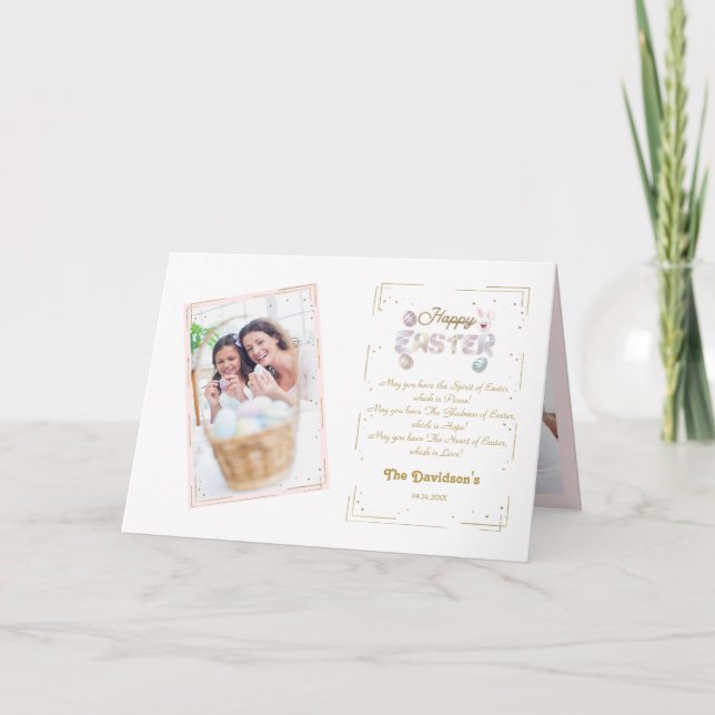 Luxury Gold Glitter Frame Photo Happy Easter Card (Front)