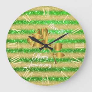 Luxury Gold Glitter Green Floral Gift Large Clock