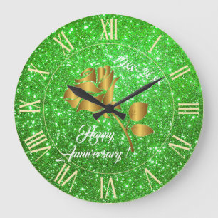 Luxury Gold Glitter Green Floral Gift Large Clock