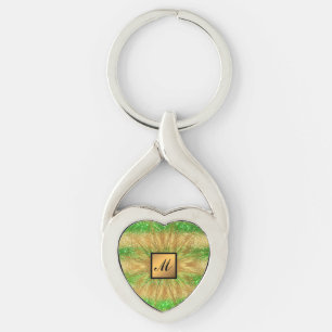 Luxury Gold Glitter Green Monogrammed Gift Keychain