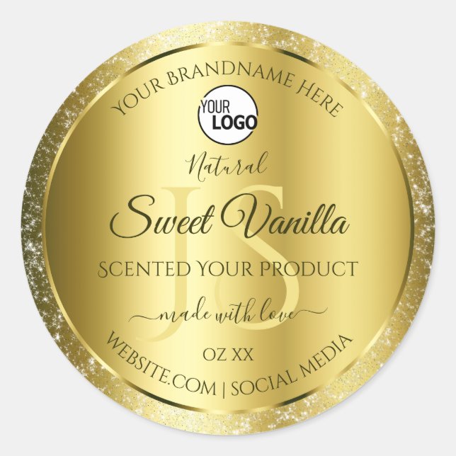 Luxury Gold Glitter Initials Product Labels Logo (Front)