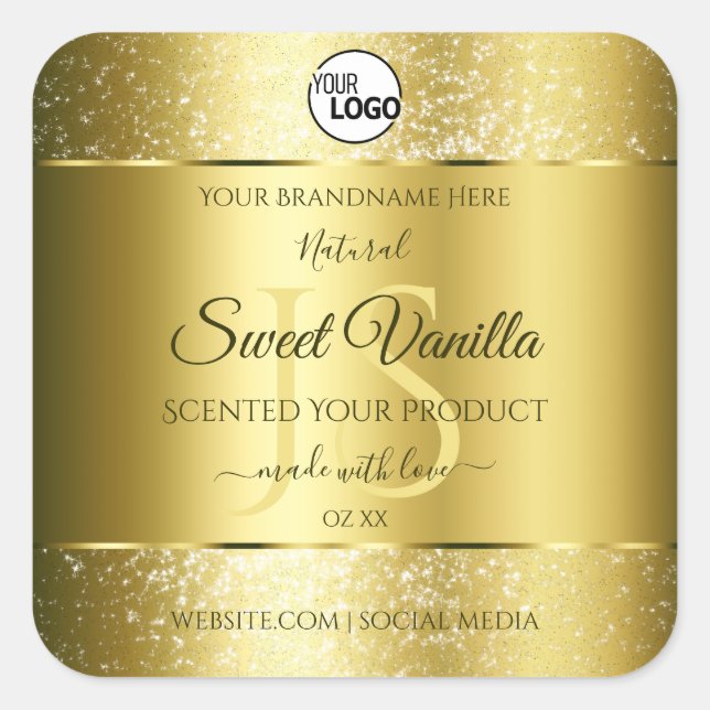 Luxury Gold Glitter Initials Product Labels Logo (Front)