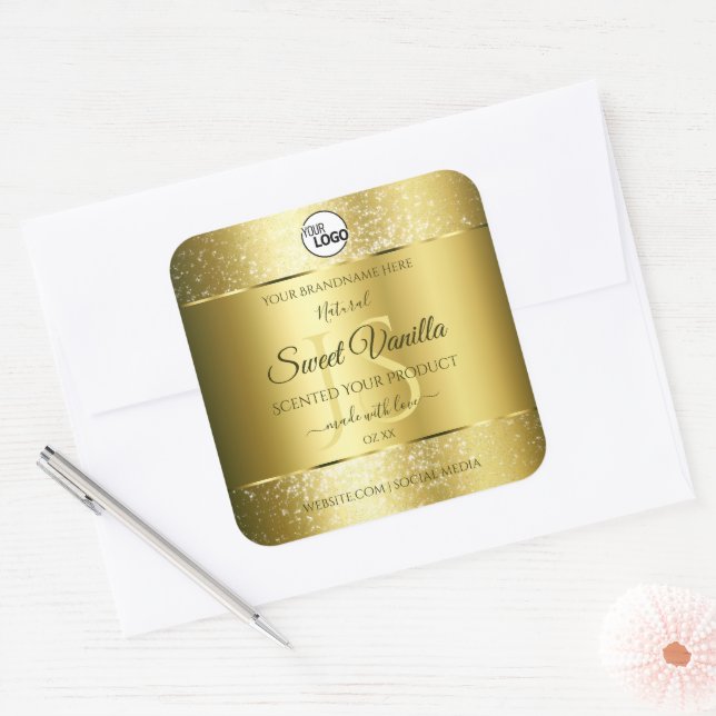 Luxury Gold Glitter Initials Product Labels Logo (Envelope)