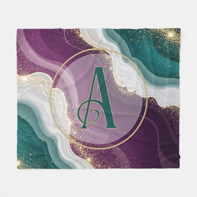 Luxury Gold Glitter Marble Pattern Fleece Blanket (Front (Horizontal))