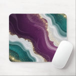 Luxury Gold Glitter Marble Pattern Mouse Pad<br><div class="desc">Soft flowing waves of teal and deep purple blend together with shimmering gold sparkles. A stylish abstract pattern with a modern and luxurious feel.</div>