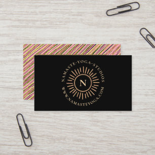 Luxury Gold Glitter Monogram Stripes Business Card