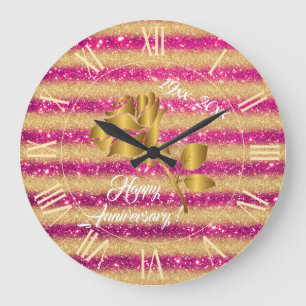Luxury Gold Glitter Pink Floral Gift Large Clock