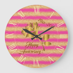 Luxury Gold Glitter Pink Floral Gift Large Clock