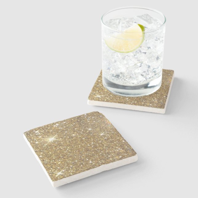 Luxury Gold Glitter - Printed Image Stone Coaster (Side)