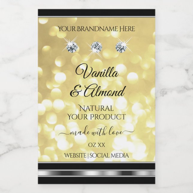 Luxury Gold Glitter Product Labels with Diamonds (Single Label)