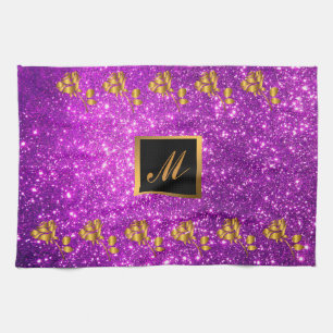 Luxury Gold Glitter Purple Floral Gift Kitchen Towel